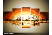 Acryl Schilderij Natuur | Oranje, Bruin, Geel | 150x70cm 5Luik Handgeschilderd