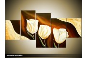 Acryl Schilderij Tulpen | Bruin, Crème | 150x70cm 5Luik Handgeschilderd