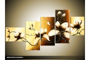 Acryl Schilderij Magnolia | Bruin, Geel | 160x70cm 5Luik Handgeschilderd