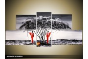 Acryl Schilderij Modern | Grijs, Zwart, Rood | 150x70cm 5Luik Handgeschilderd