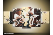 Acryl Schilderij Magnolia | Bruin, Crème | 150x70cm 5Luik Handgeschilderd