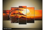 Acryl Schilderij Zonsondergang | Oranje, Bruin | 150x70cm 5Luik Handgeschilderd