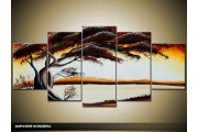 Acryl Schilderij Boom | Bruin, Geel | 150x70cm 5Luik Handgeschilderd