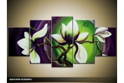 Acryl Schilderij Magnolia | Groen, Paars | 150x70cm 5Luik Handgeschilderd