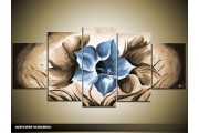 Acryl Schilderij Magnolia | Blauw, Bruin | 150x70cm 5Luik Handgeschilderd