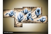 Acryl Schilderij Magnolia | Blauw, Bruin | 160x70cm 5Luik Handgeschilderd