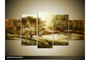 Acryl Schilderij Natuur | Groen, Bruin | 150x70cm 5Luik Handgeschilderd