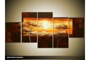 Acryl Schilderij Natuur | Bruin, Geel | 150x70cm 5Luik Handgeschilderd