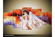 Acryl Schilderij Natuur | Wit, Oranje | 150x70cm 5Luik Handgeschilderd