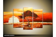 Acryl Schilderij Zonsondergang | Rood, Geel | 150x70cm 5Luik Handgeschilderd