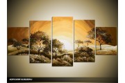 Acryl Schilderij Natuur | Bruin, Crème | 150x70cm 5Luik Handgeschilderd