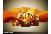 Acryl Schilderij Klaproos | Oranje, Bruin, Geel | 150x70cm 5Luik Handgeschilderd