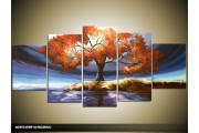 Acryl Schilderij Natuur | Blauw, Oranje | 150x70cm 5Luik Handgeschilderd