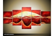 Acryl Schilderij Modern | Rood, Crème | 150x70cm 5Luik Handgeschilderd