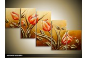 Acryl Schilderij Tulpen | Bruin, Rood | 150x70cm 5Luik Handgeschilderd