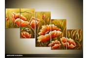 Acryl Schilderij Klaproos | Groen, Oranje | 150x70cm 5Luik Handgeschilderd