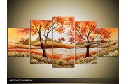 Acryl Schilderij Natuur | Oranje, Bruin | 150x70cm 5Luik Handgeschilderd