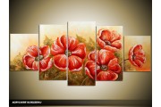 Acryl Schilderij Klaproos | Groen, Rood | 150x70cm 5Luik Handgeschilderd