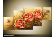Acryl Schilderij Roos | Groen, Oranje | 150x70cm 5Luik Handgeschilderd