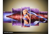 Acryl Schilderij Natuur | Blauw, Paars | 150x70cm 5Luik Handgeschilderd