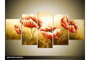 Acryl Schilderij Klaproos | Rood, Groen | 150x70cm 5Luik Handgeschilderd