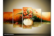 Acryl Schilderij Vaas | Oranje, Groen | 150x70cm 5Luik Handgeschilderd