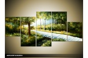 Acryl Schilderij Natuur | Groen, Blauw | 150x70cm 5Luik Handgeschilderd