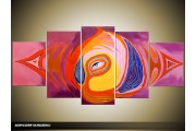 Acryl Schilderij Modern | Paars, Geel, Roze | 150x70cm 5Luik Handgeschilderd