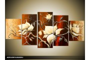 Acryl Schilderij Magnolia | Bruin, Crème | 150x70cm 5Luik Handgeschilderd