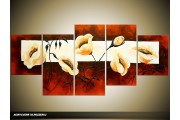 Acryl Schilderij Klaproos | Rood, Crème | 150x70cm 5Luik Handgeschilderd