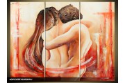 Acryl Schilderij Modern | Bruin, Rood, Crème | 120x80cm 3Luik Handgeschilderd