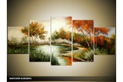 Acryl Schilderij Natuur | Bruin, Groen | 150x70cm 5Luik Handgeschilderd