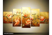 Acryl Schilderij Magnolia | Oranje, Geel, Bruin | 150x70cm 5Luik Handgeschilderd