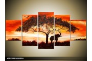 Acryl Schilderij Afrika | Oranje, Geel, Zwart | 150x70cm 5Luik Handgeschilderd