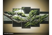 Acryl Schilderij Natuur | Groen, Grijs | 150x70cm 5Luik Handgeschilderd
