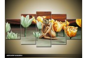 Acryl Schilderij Modern | Bruin, Groen, Geel | 150x70cm 5Luik Handgeschilderd