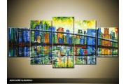 Acryl Schilderij Modern | Blauw, Groen | 150x70cm 5Luik Handgeschilderd