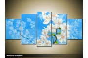 Acryl Schilderij Woonkamer | Blauw, Wit | 150x70cm 5Luik Handgeschilderd