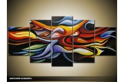 Acryl Schilderij Modern | Zwart, Rood, Geel | 150x70cm 5Luik Handgeschilderd