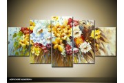 Acryl Schilderij Lente | Bruin, Geel | 150x70cm 5Luik Handgeschilderd