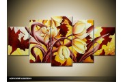 Acryl Schilderij Modern | Geel, Rood | 150x70cm 5Luik Handgeschilderd