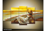 Acryl Schilderij Strand | Geel, Bruin | 150x70cm 5Luik Handgeschilderd