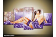 Acryl Schilderij Slaapkamer | Paars, Crème | 150x70cm 5Luik Handgeschilderd