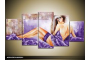 Acryl Schilderij Slaapkamer | Paars, Crème | 150x70cm 5Luik Handgeschilderd