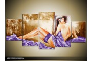 Acryl Schilderij Slaapkamer | Paars, Crème, Bruin | 150x70cm 5Luik Handgeschilderd