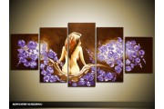 Acryl Schilderij Slaapkamer | Paars, Bruin | 150x70cm 5Luik Handgeschilderd