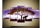 Acryl Schilderij Natuur | Paars, Bruin | 150x70cm 5Luik Handgeschilderd