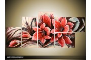 Acryl Schilderij Magnolia | Rood, Crème | 150x70cm 5Luik Handgeschilderd