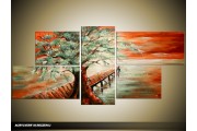 Acryl Schilderij Boom | Groen, Rood | 150x70cm 5Luik Handgeschilderd