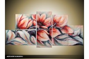 Acryl Schilderij Magnolia | Rood, Grijs | 150x70cm 5Luik Handgeschilderd